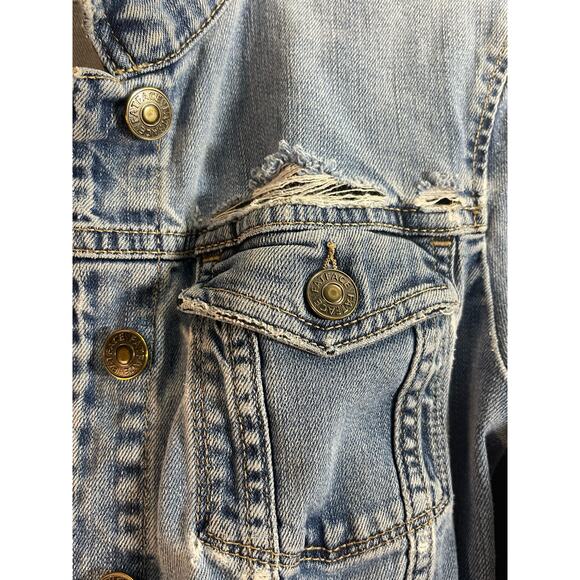Fat Face Women’s Distressed Blue Denim Jacket Size 4 - Picture 2 of 9